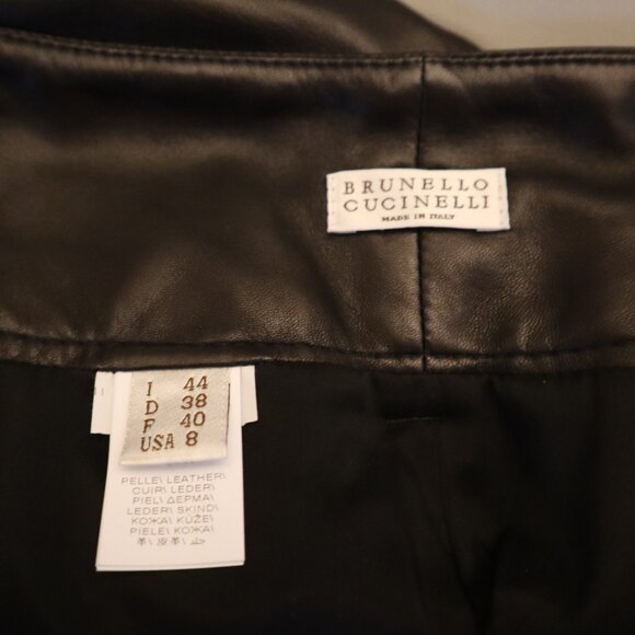 Brunello Cucinelli Leather Monili Pants Black Belted Relaxed Fit $6,275 Size 8 - Picture 9 of 10